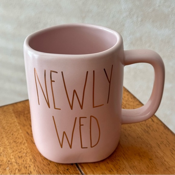 Rae Dunn NEWLY WED Pink with Gold Letters Ceramic Coffee Mug Brand NEW!! - Picture 2 of 2